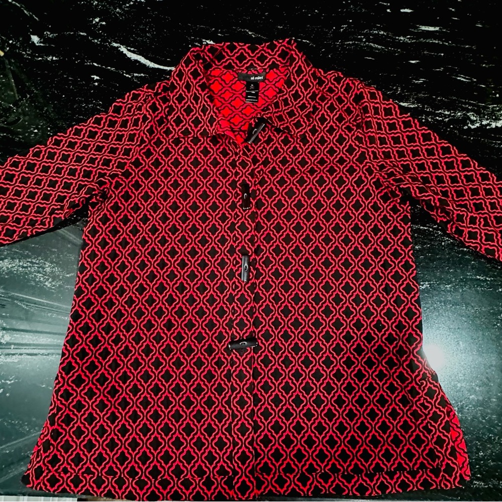 Ali Miles Red and Black Geometric Shirt NWOT